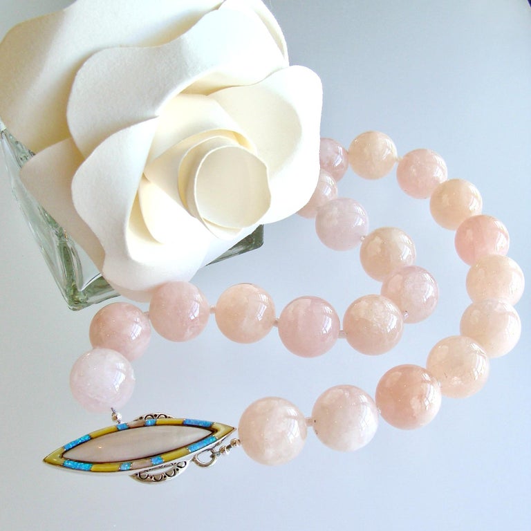 Round Cut Morganite Ballet Pink Opal Inlay Toggle Choker Necklace, Dahlia V Necklace For Sale