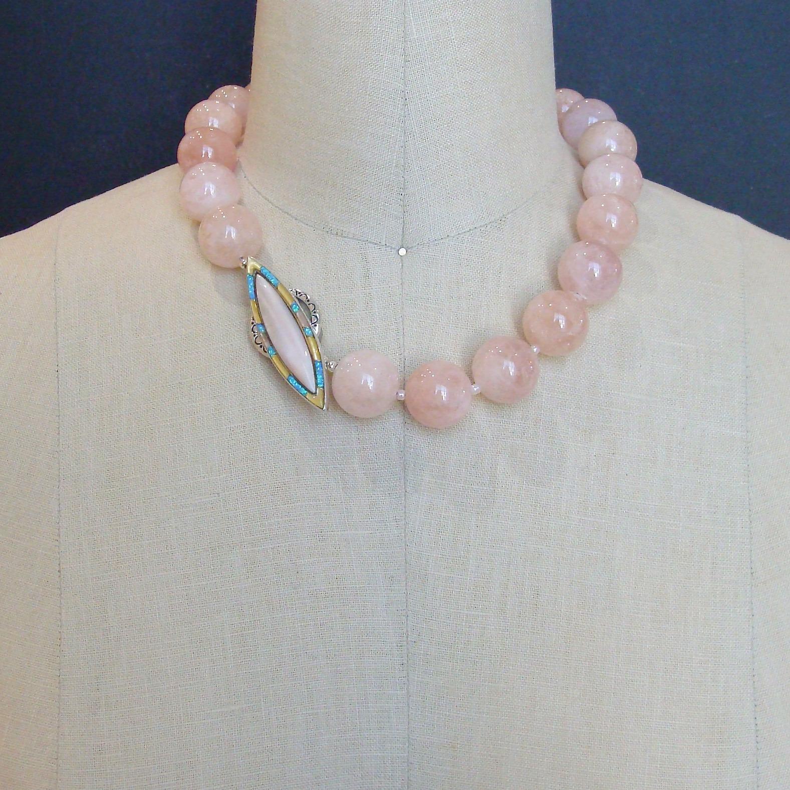 Artisan Morganite Ballet Pink Opal Inlay Toggle Choker Necklace, Dahlia V Necklace For Sale