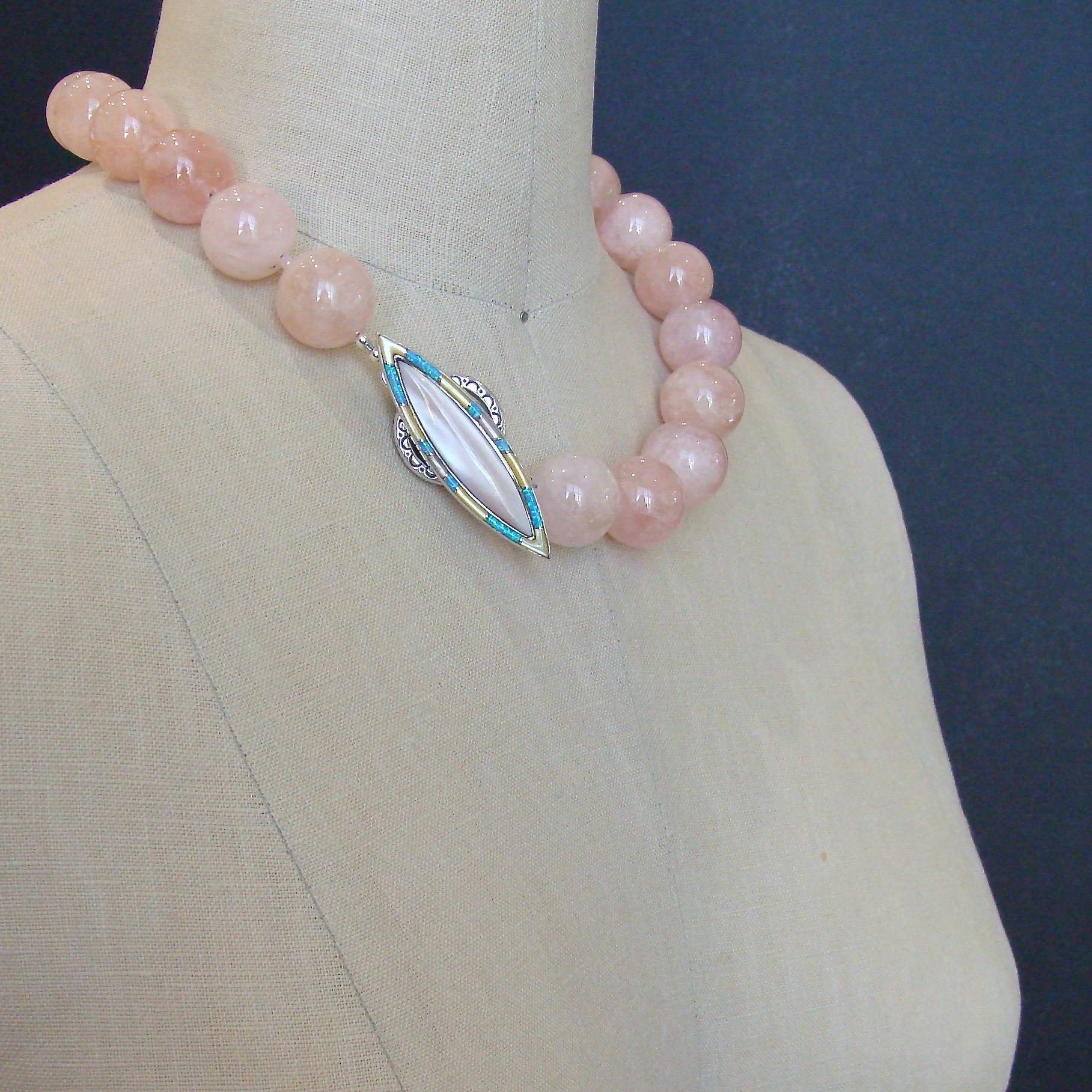 Round Cut Morganite Ballet Pink Opal Inlay Toggle Choker Necklace, Dahlia V Necklace For Sale