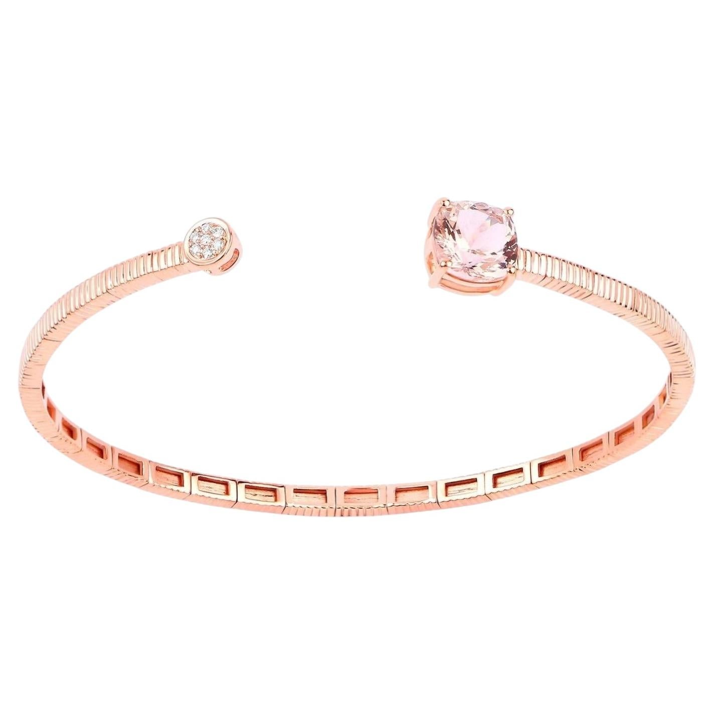 Morganite Bangle Bracelet With Diamonds 2.02 Carats 14K Rose Gold