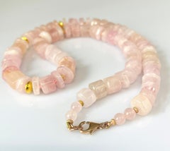 Morganite Bead Necklace by Sarosi, 18k Gold Accents, Artisan Style