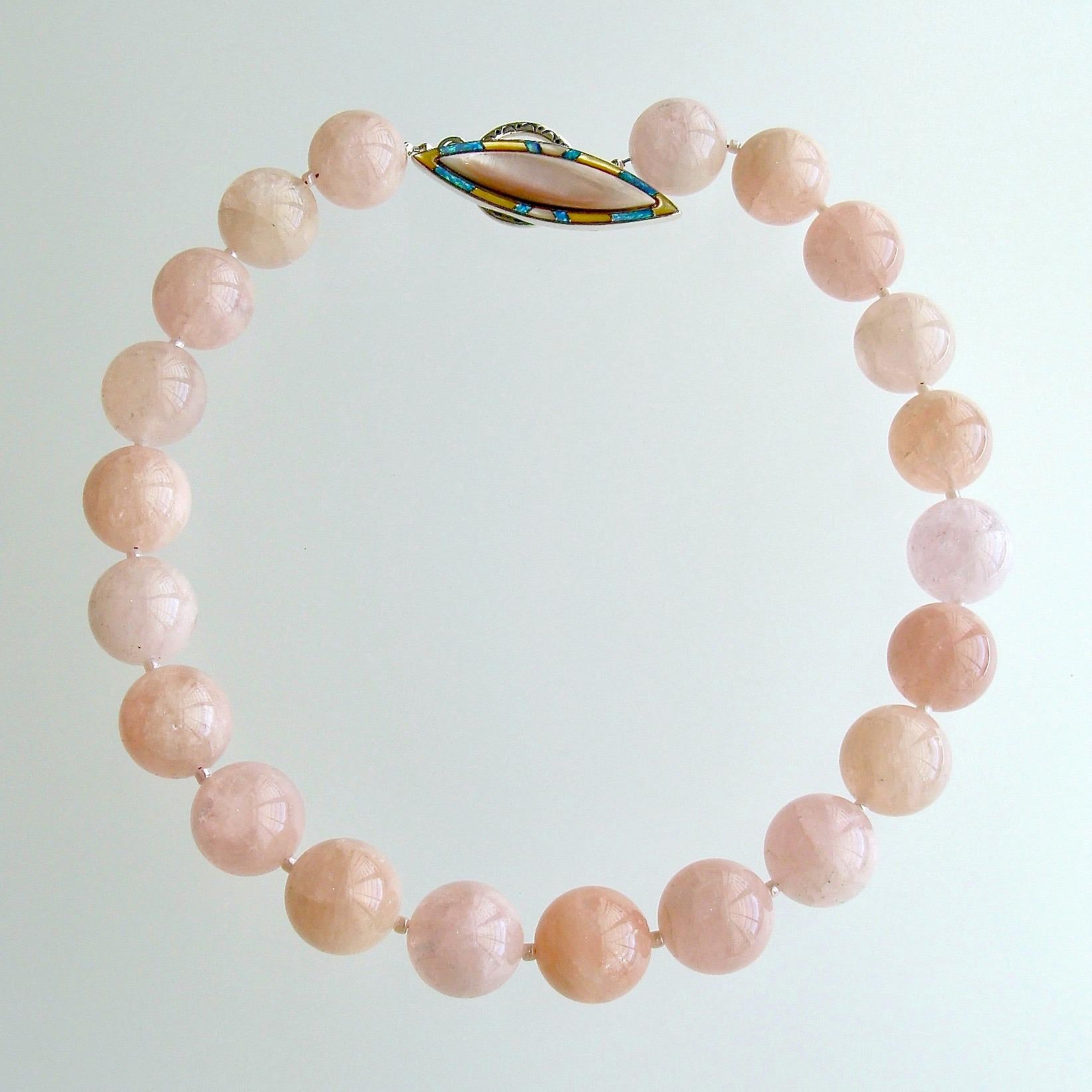 Artisan Morganite Beryl Pink Opal Inlay Toggle Choker Necklace, Dahlia IV Necklace