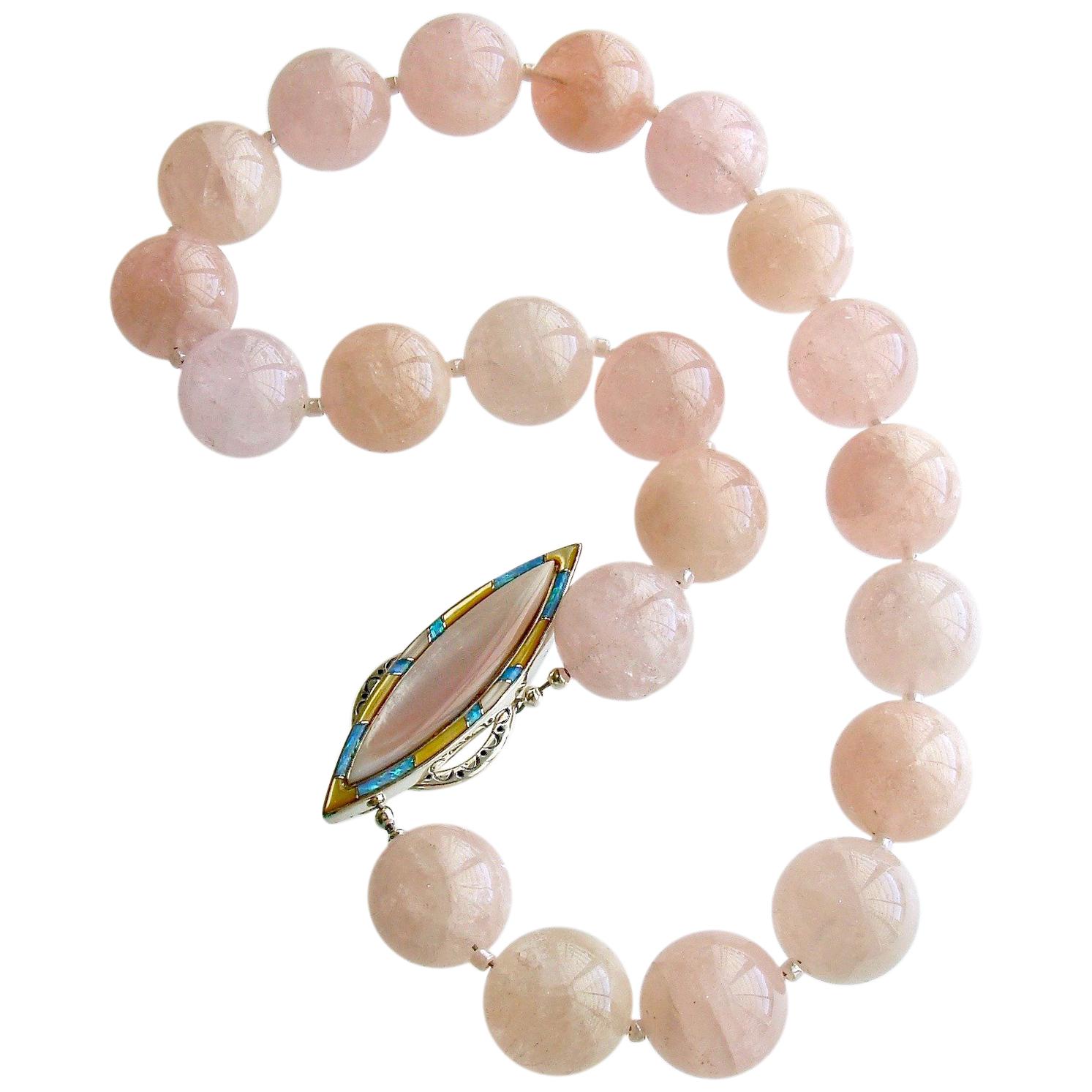 Morganite Beryl Pink Opal Inlay Toggle Choker Necklace, Dahlia IV Necklace