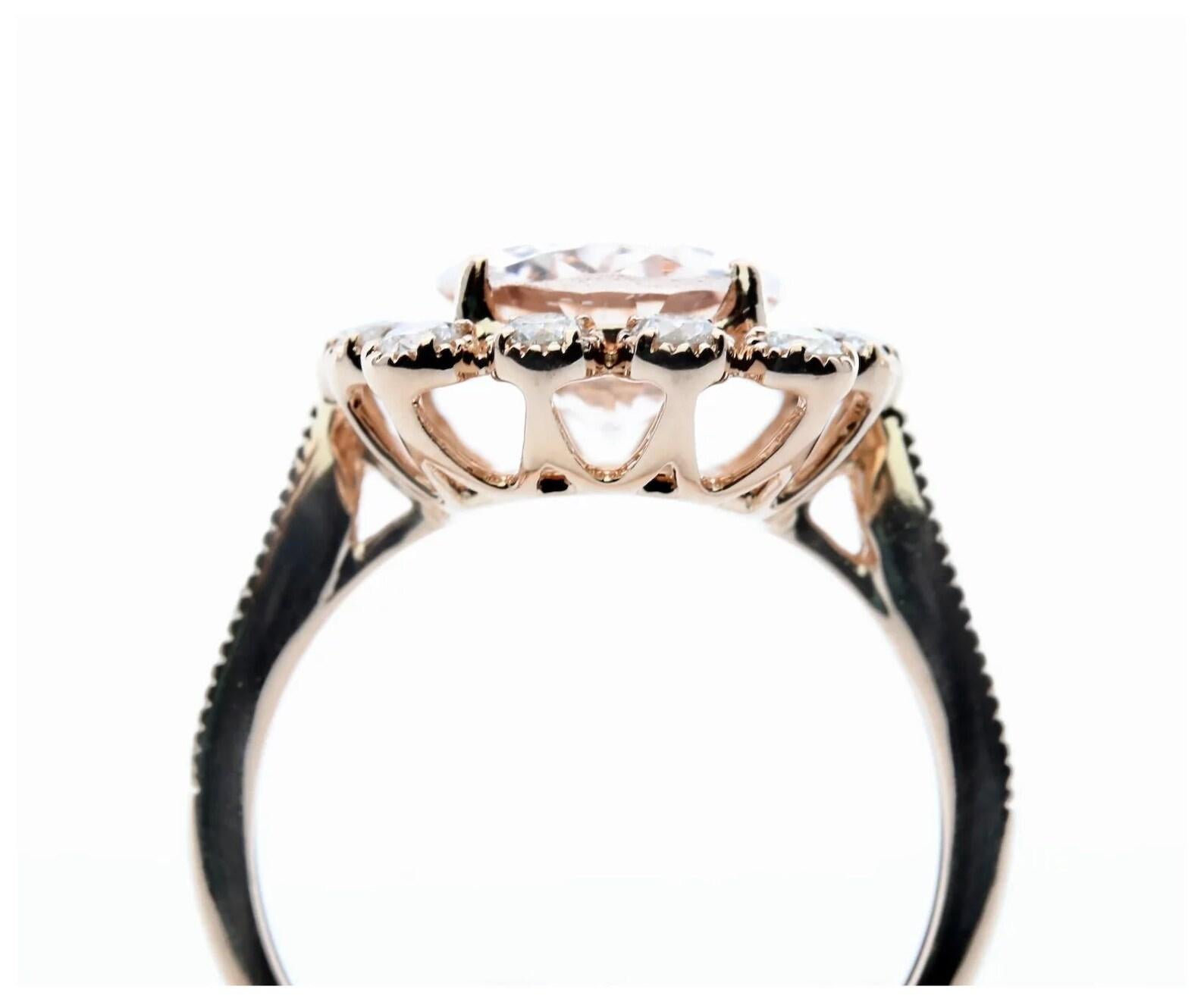 Oval Cut Morganite & Bezel Set Diamond Ring in 14K Rose Gold For Sale