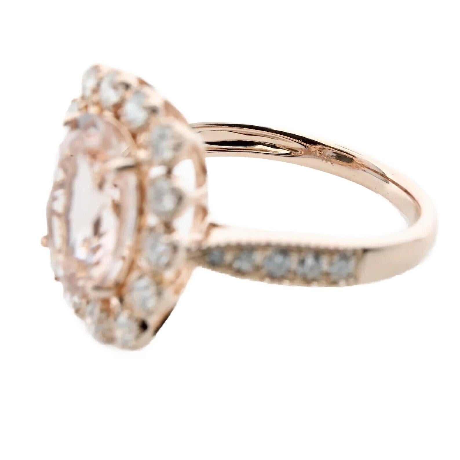 Morganite & Bezel Set Diamond Ring in 14K Rose Gold For Sale 1