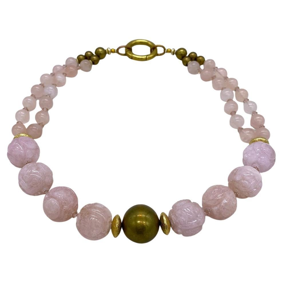 Artigiano Collana in Morganite con motivi di lunga vita intagliati in vendita