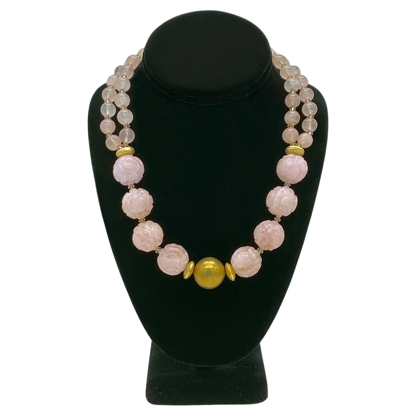Perlina Collana in Morganite con motivi di lunga vita intagliati in vendita