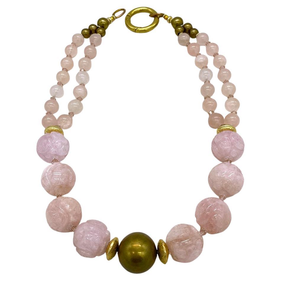 Collana in Morganite con motivi di lunga vita intagliati In condizioni Nuovo in vendita a Atlanta, GA