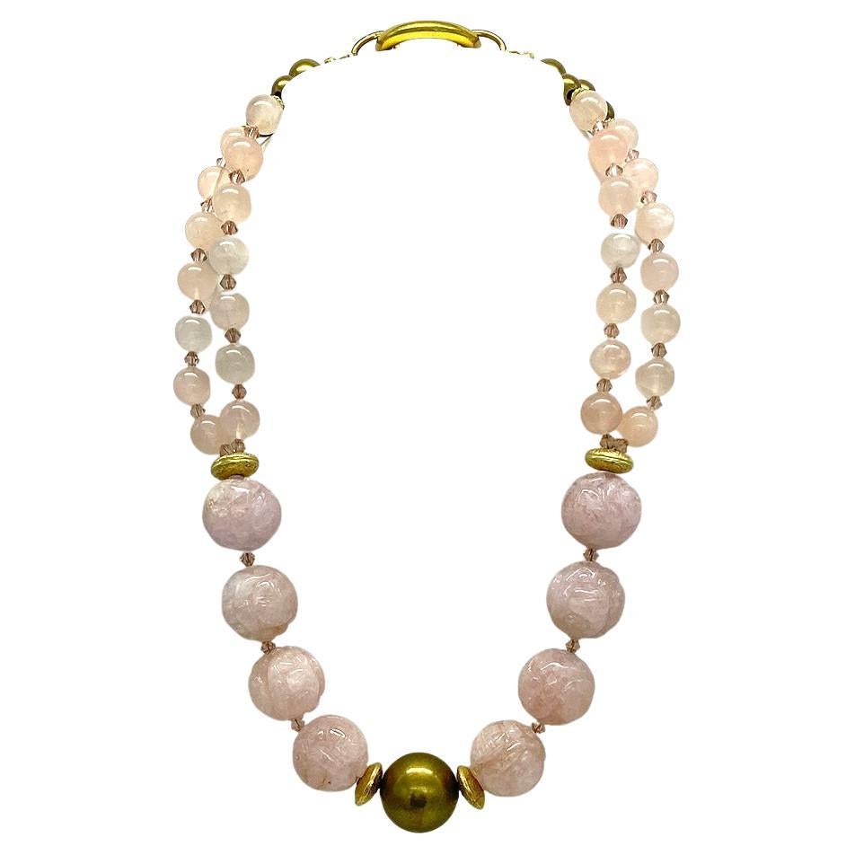Collana in Morganite con motivi di lunga vita intagliati in vendita 2