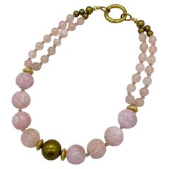 Morganite Bold Necklace with Carved Long Life Motifs