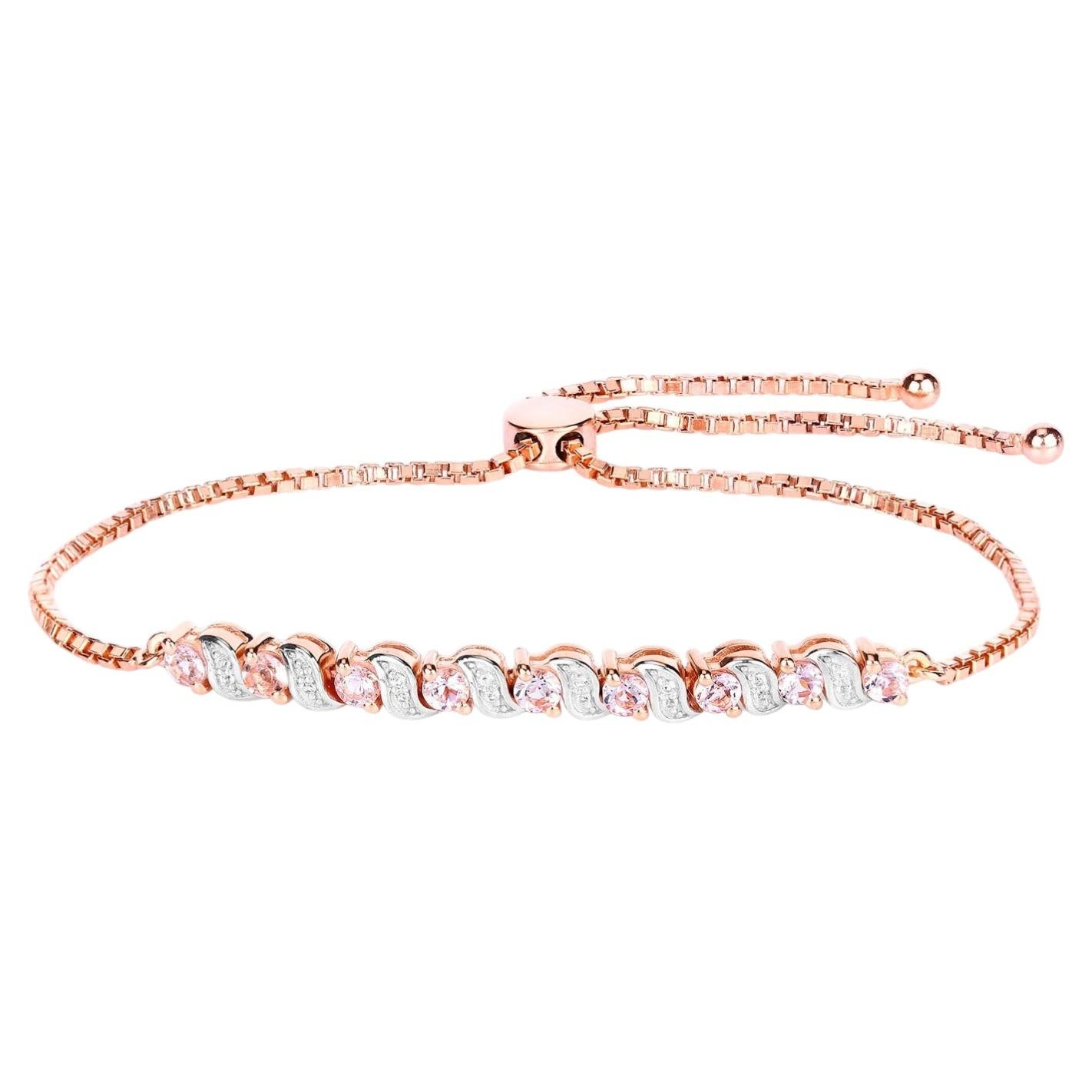 Morganite Bracelet With White Topaz 0.86 Carats Gold Plated Silver