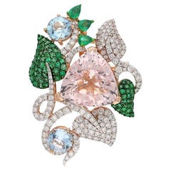 Broche Morganita Colgante Oro 18k / Piedra Natural Diamante / Broche Esmeralda
