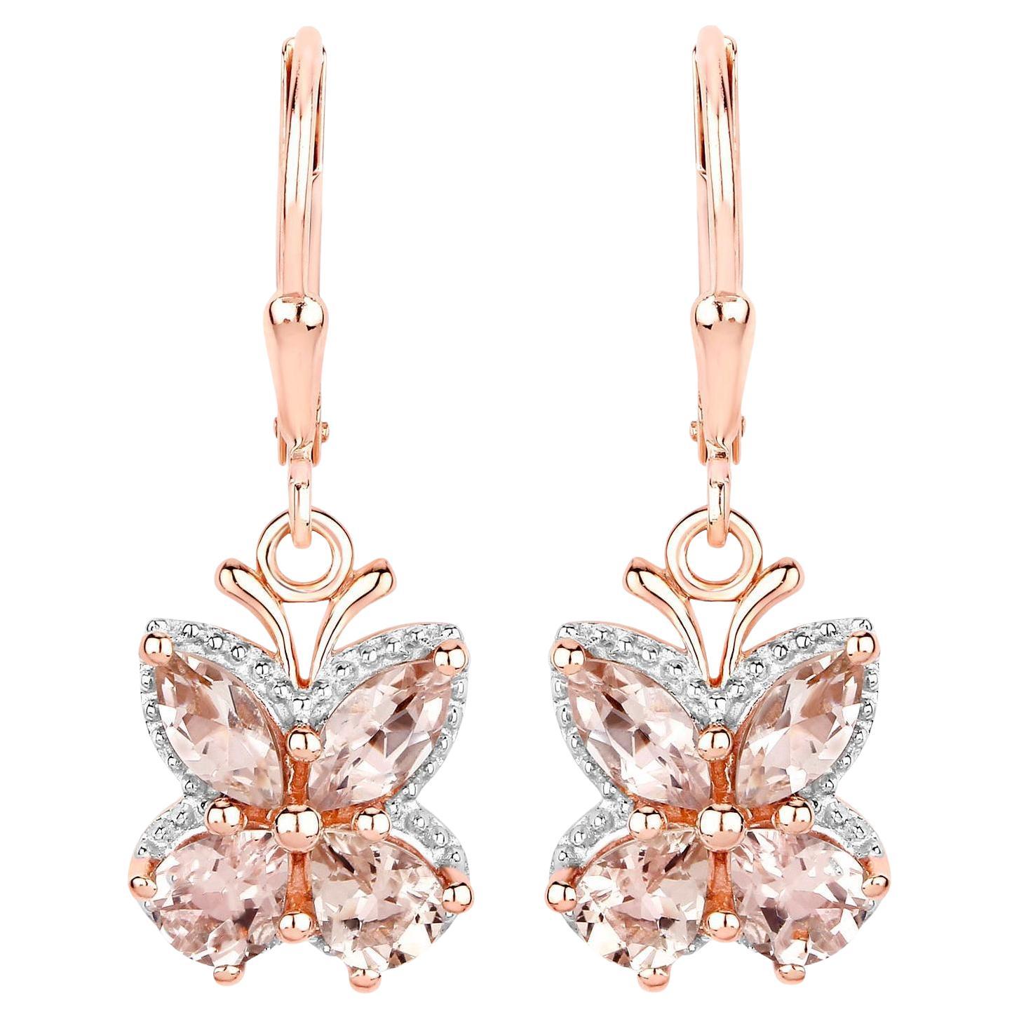 Morganit Schmetterling Ohrringe 1,87 Karat 18K Rose Gold Plated Silber im Angebot