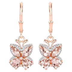 Morganite Butterfly Earrings 1.87 Carats 18K Rose Gold Plated Silver