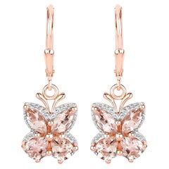 Morganite Butterfly Earrings 1.87 Carats 18K Rose Gold Plated Silver