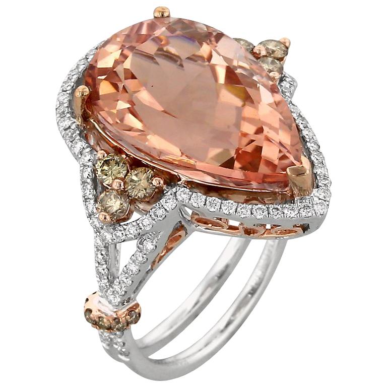 Morganite Champagne Diamond White and Rose Gold Ring For Sale