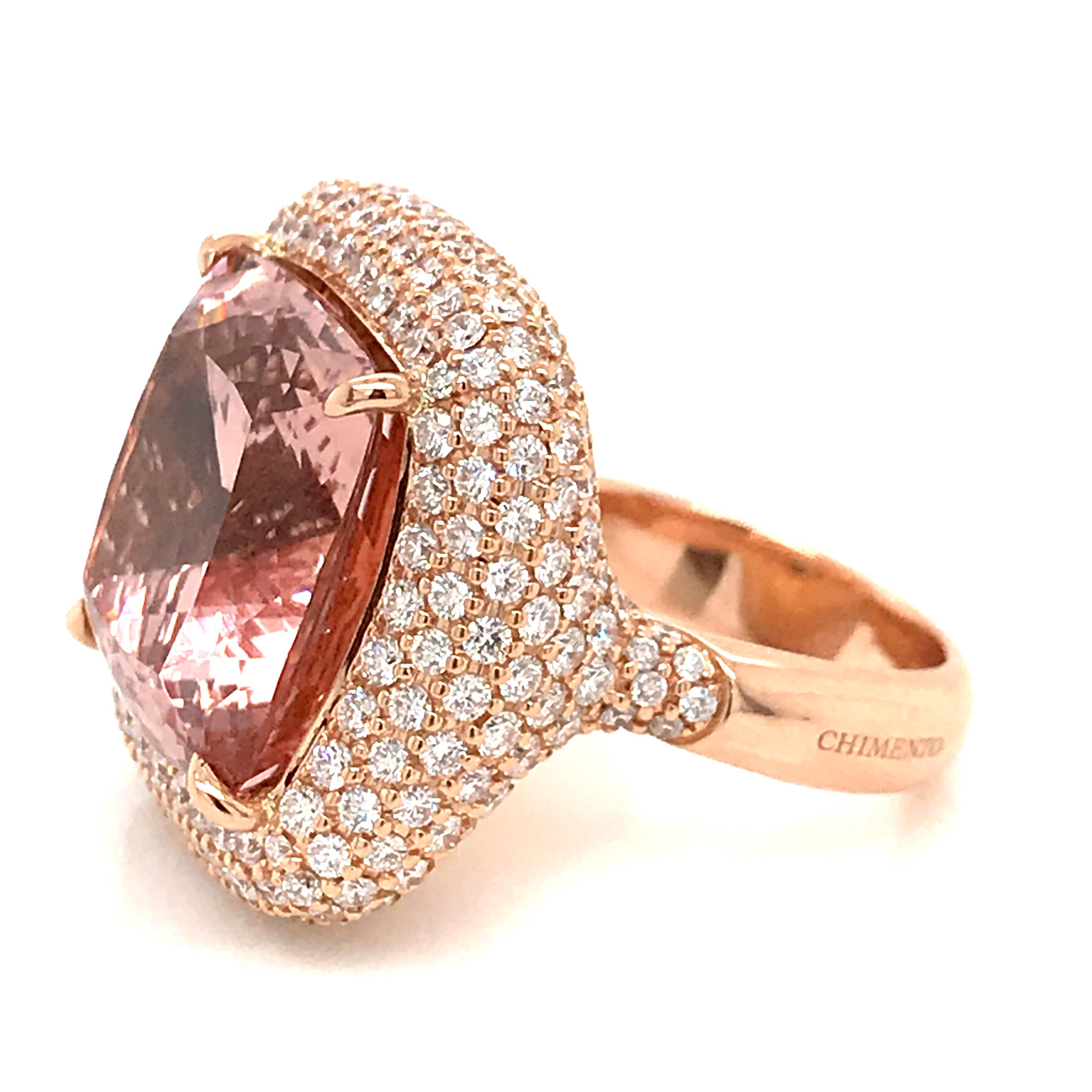 Morganite Cushion Shape and Diamonds Color G on Rose Gold 18 Karat Cocktail Ring 4