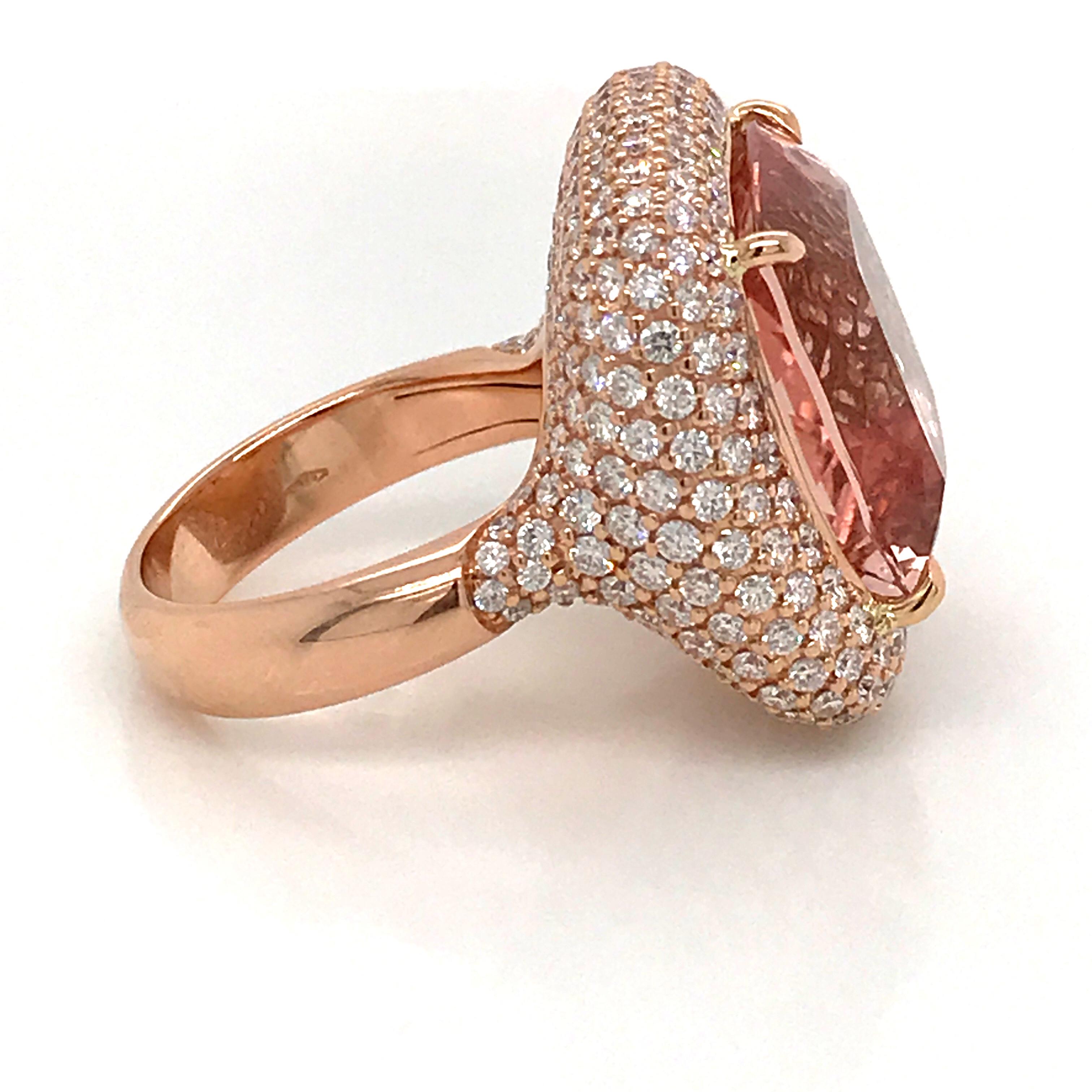Women's Morganite Cushion Shape and Diamonds Color G on Rose Gold 18 Karat Cocktail Ring