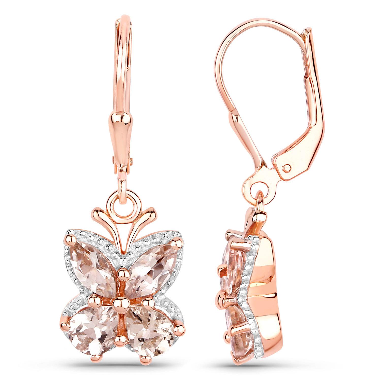 Contemporaneo Orecchini pendenti di morganite 1,86 carati placcati in oro rosa 18 carati A. Silver in vendita