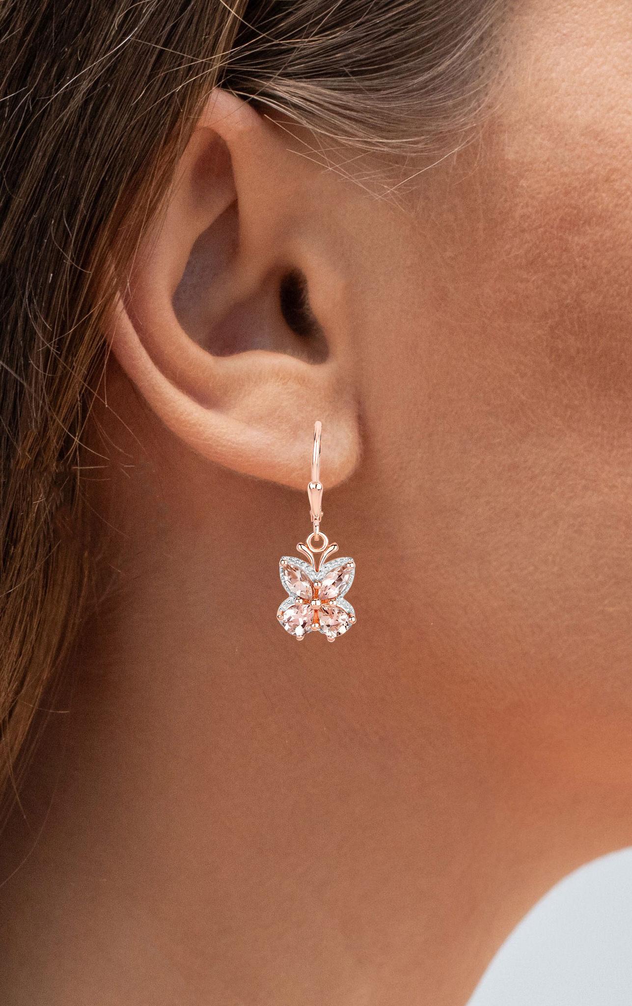 Taglio misto Orecchini pendenti di morganite 1,86 carati placcati in oro rosa 18 carati A. Silver in vendita
