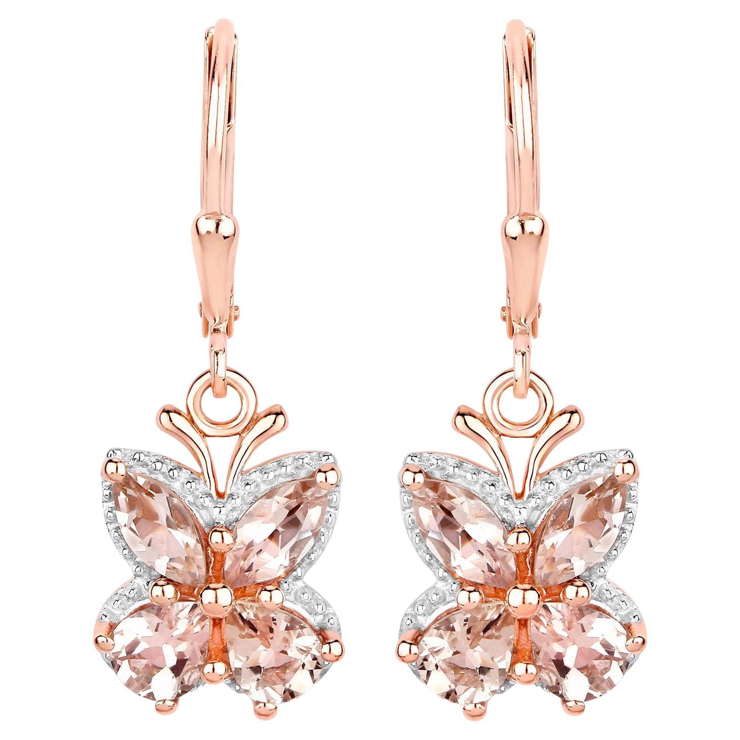Orecchini pendenti di morganite 1,86 carati placcati in oro rosa 18 carati A. Silver