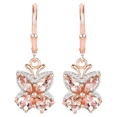 Morganite Dangle Earrings 1.86 Carats 18K Rose Gold Plated Silver