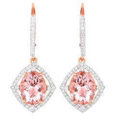 Morganite Dangle Earrings Diamond Setting 5.58 Carats 14K Rose Gold