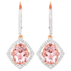 Morganite Dangle Earrings Diamond Setting 5.58 Carats 14K Rose Gold