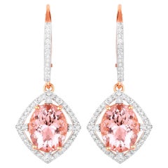 Pendants d'oreilles en or rose 14 carats avec Morganite sertie de 5,58 carats