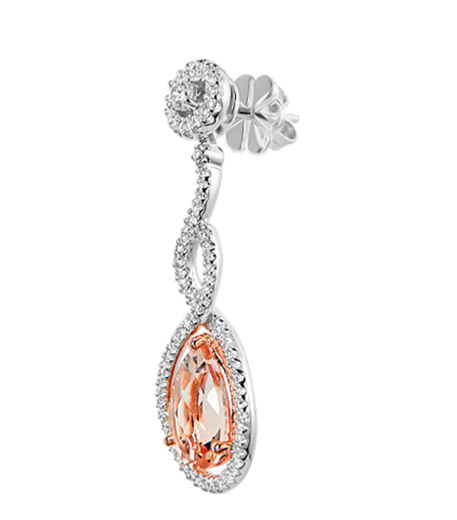 Contemporary Morganite Dangle Earrings With Diamonds 4.3 Carats 18K White Gold For Sale