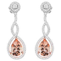 Orecchini pendenti di morganite con diamanti 4,3 carati in oro bianco 18 carati