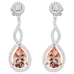 Morganite Dangle Earrings With Diamonds 4.3 Carats 18K White Gold