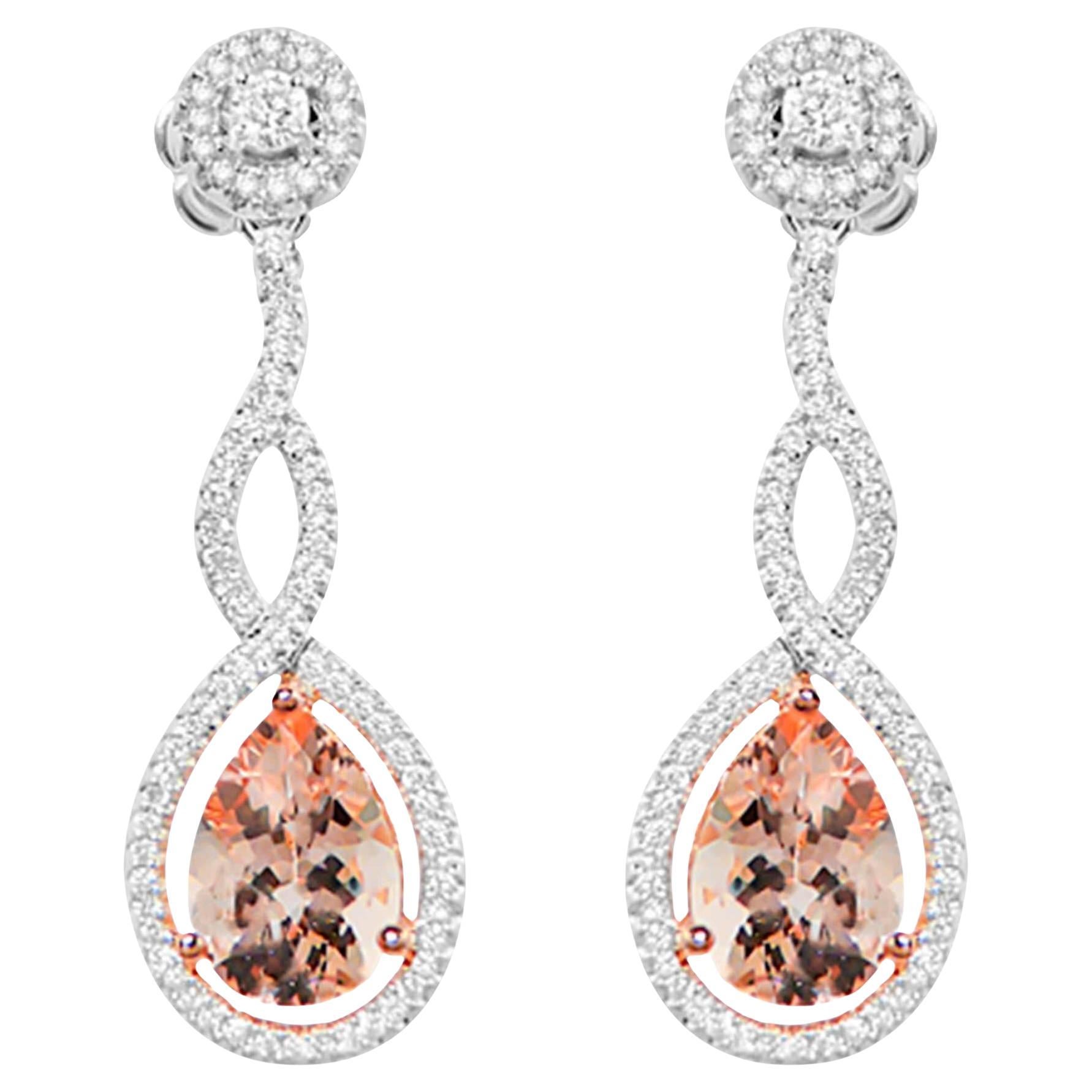 Pendientes Colgantes Morganita Con Diamantes 4,3 Quilates Oro Blanco 18K