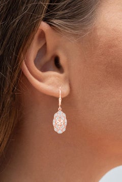 Morganite Dangle Earrings With White Topaz 1.02 Carats Gold Plated Silver