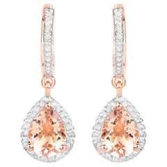 Orecchini pendenti di morganite con topazio bianco da 2,02 carati, placcati in oro e argento
