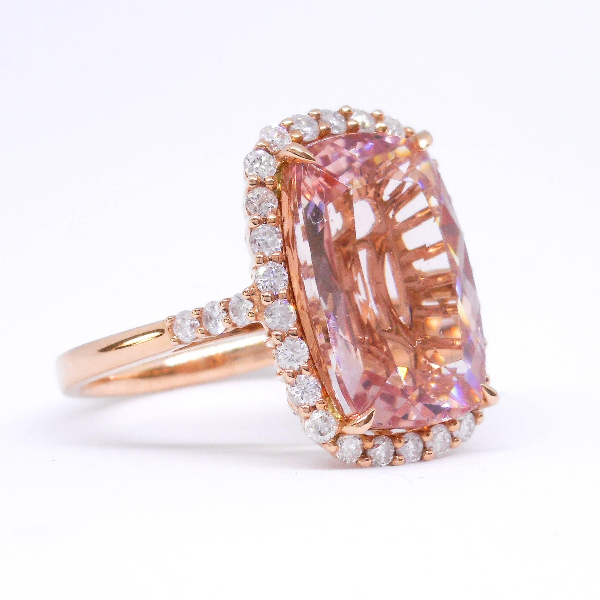 8.44 Carat Morganite and Diamond 18 Carat Rose Gold Ring by Cartmer Jewellery

One 8.44 Carat Morganite
32 Round Brilliant Diamonds totalling 0.77 Carat
18 Carat Rose Gold
Resize and Appraisal option is available

FREE express postage usually 3-4