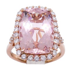 Morganite Diamond 18 Carat Rose Gold Large Cocktail Dress Ring 8.44 Carat