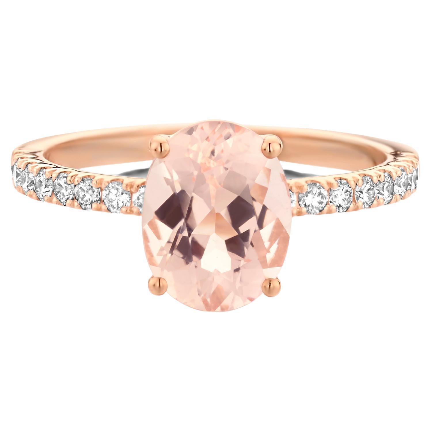 Morganite Diamond 18 Karat Rose Gold Engagement Ring For Sale