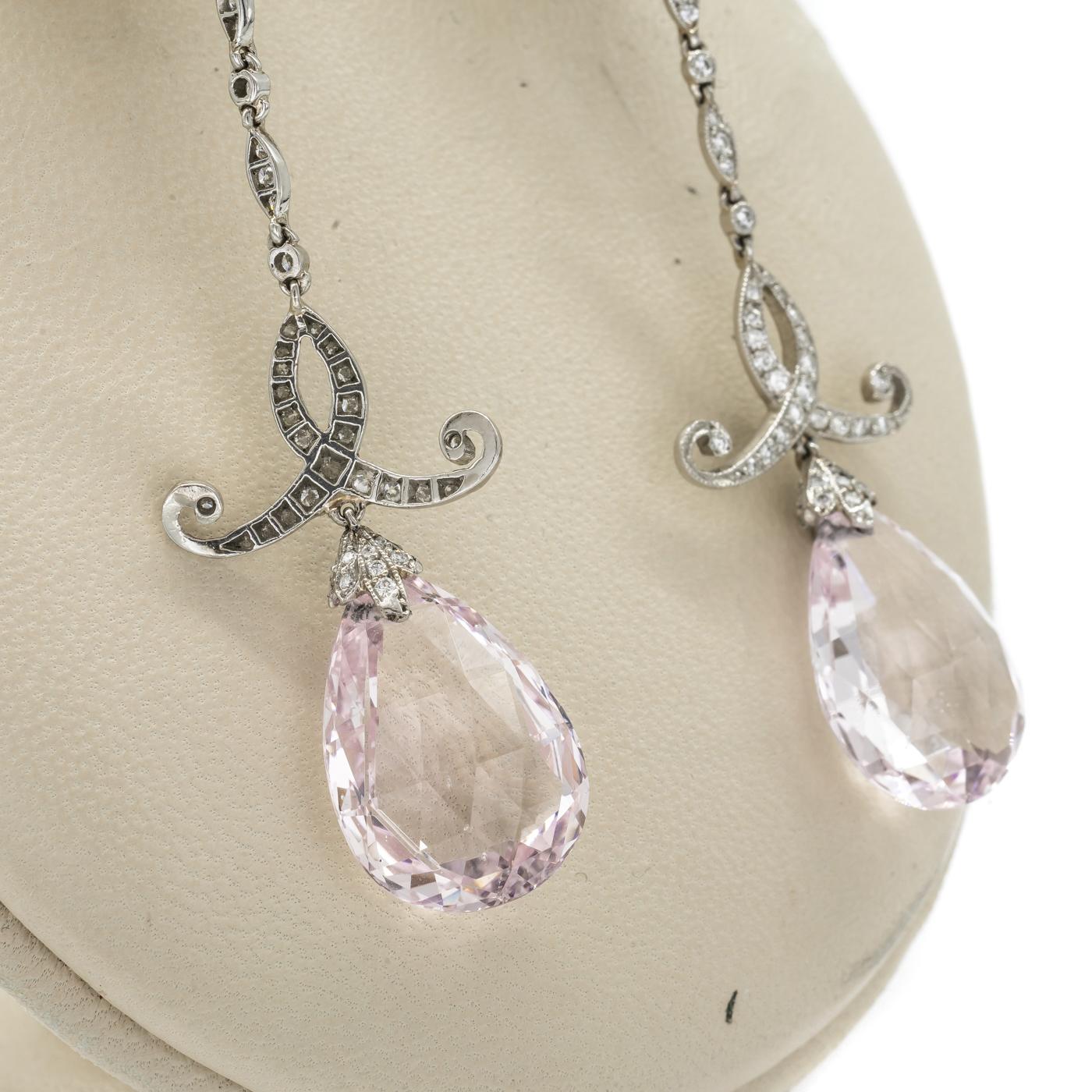 Morganite, Diamond and Platinum Drop Earrings, 20.97 Carats In Excellent Condition For Sale In London, GB
