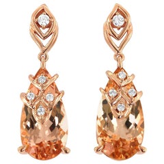 Morganite Diamond and Rose Gold Drop Earrings