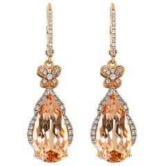 Morganite Diamond and Rose Gold Drop Earrings