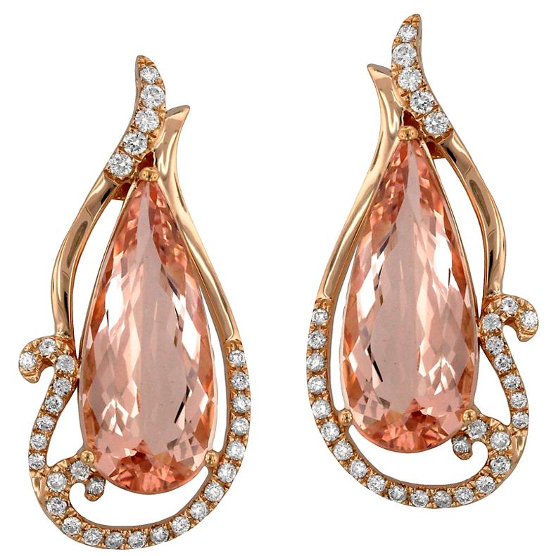 Morganite Diamond and Rose Gold Statement Earrings For Sale