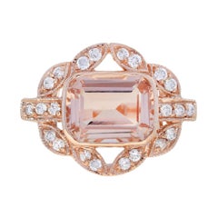 Morganite & Diamond Art Deco Style Rose Gold Statement Ring