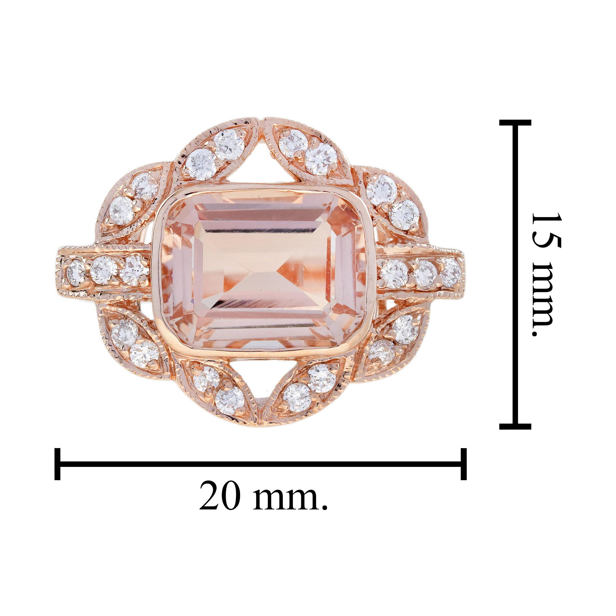 Bague en or rose de style Art déco avec Morganite et Diamant en vente 1