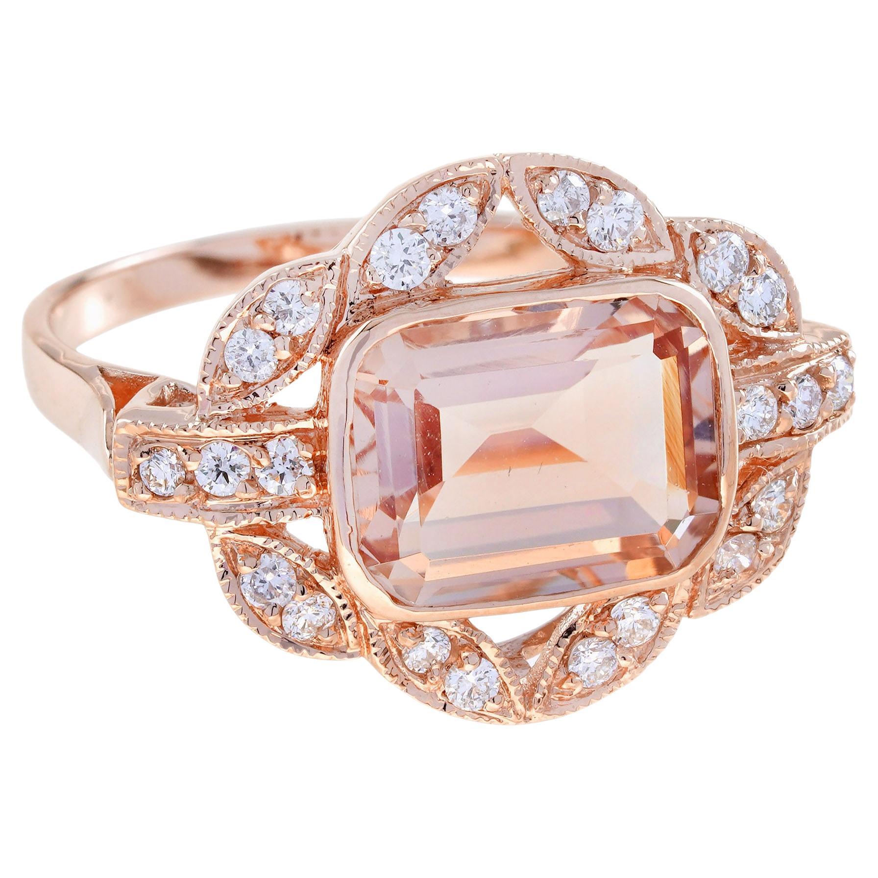 Morganit & Diamant Art Deco Stil Rose Gold Statement Ring