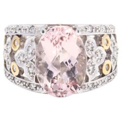 Morganite Diamond Cocktail Ring, 14KT White Gold, Ring Size 8, Something Pink