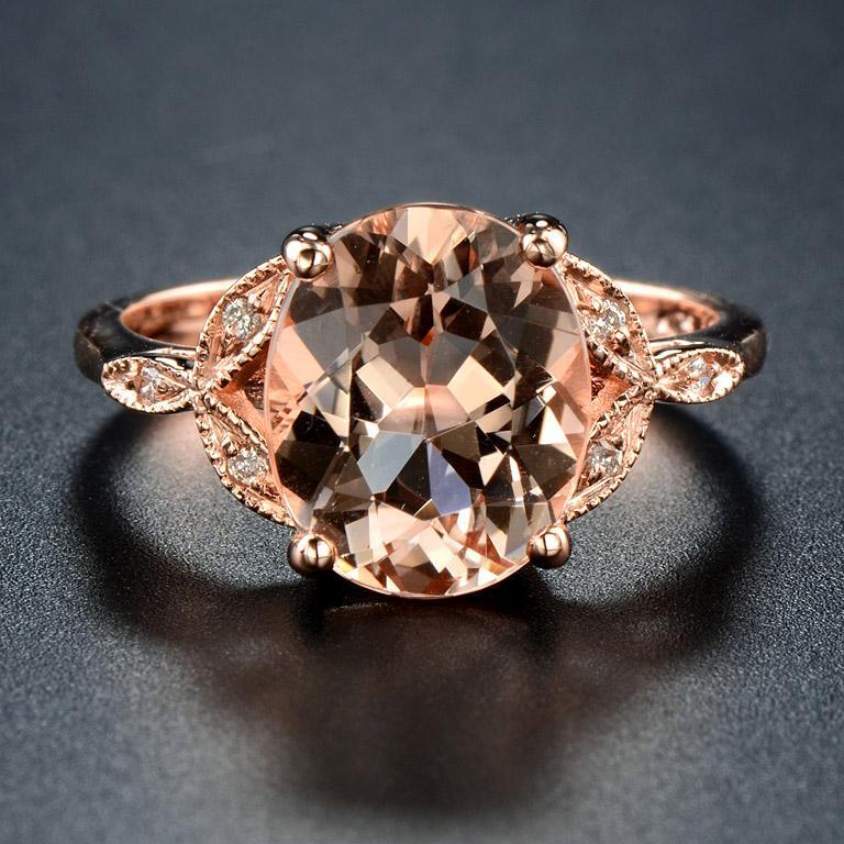 For Sale:  Oval Morganite and Diamond Solitaire Ring in 18K Rose Gold 2
