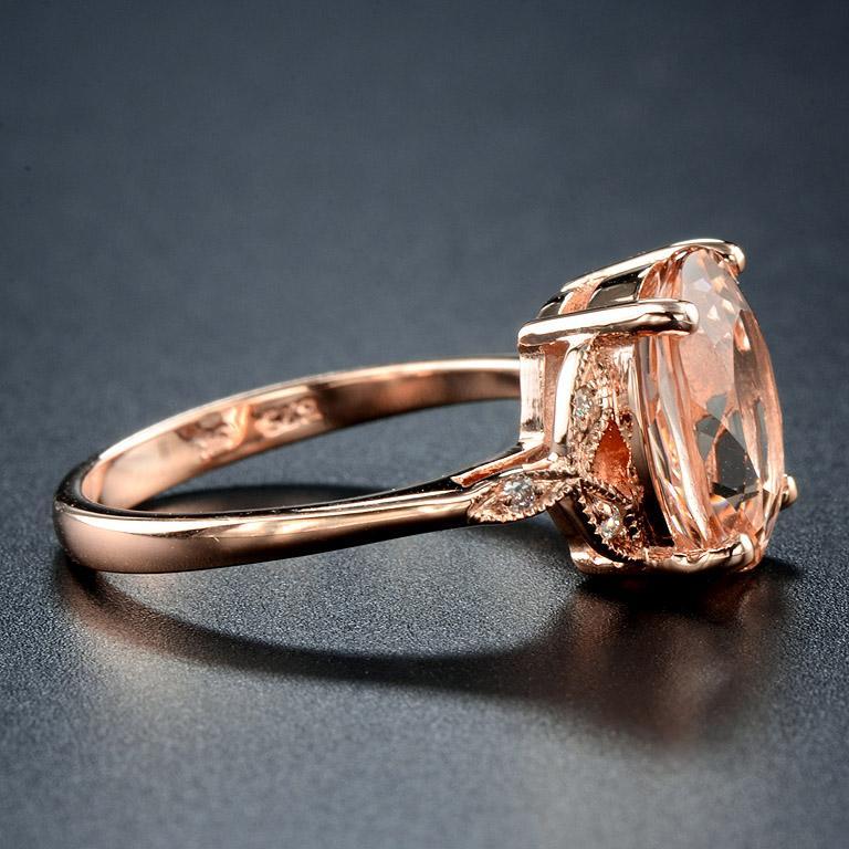 For Sale:  Oval Morganite and Diamond Solitaire Ring in 18K Rose Gold 4