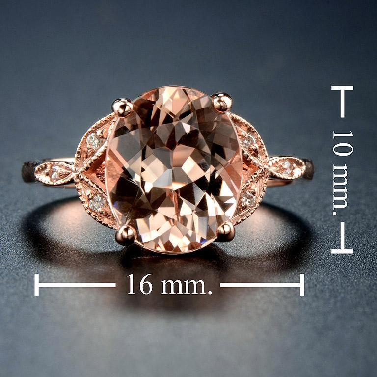 For Sale:  Oval Morganite and Diamond Solitaire Ring in 18K Rose Gold 7