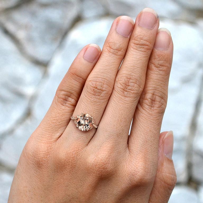 For Sale:  Oval Morganite and Diamond Solitaire Ring in 18K Rose Gold 8